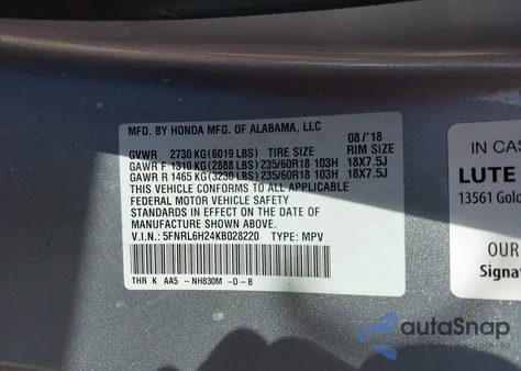 2019 Honda Odyssey Lx from USA, damaged, VIN 5FNRL6H24KB028220